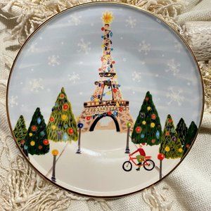 ANTHROPOLOGIE Christmas Time Paris Dessert Plate